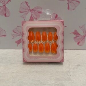 Celebritips Press On Nails Short Almond Translucent Orange Jelly Glossy Manicure